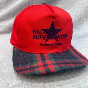 Walmart Supercenter Burleson Texas Mens Red Walmart Hat Plaid Snapback OSFA